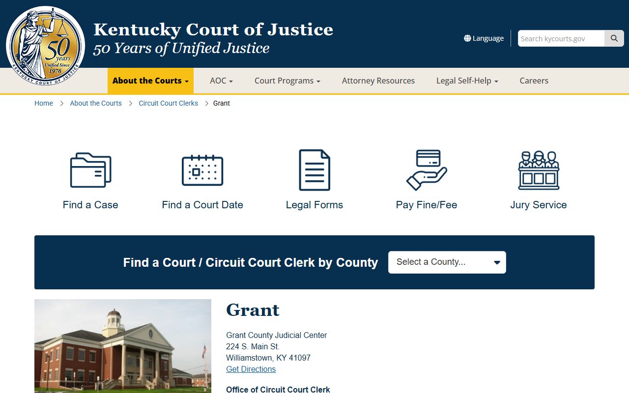 Grant County Kentucky court records and clerk contact page