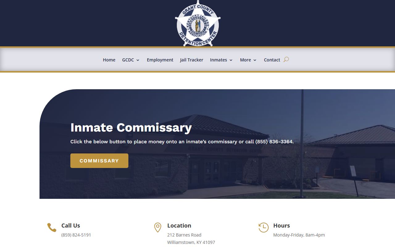 Grant County Detention Center inmate commissary deposit information